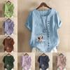 Women's Fashion Dog Prined Round Neck Short Sleeve T-shirt Casual Cotton Linen Graphic Shirt Leisure Loose Summer Blouse Tops