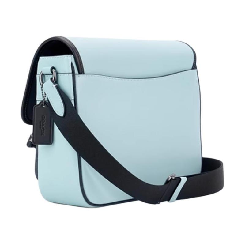 COACH RACER 28 color block classic logo presbyopia cow leather shoulder bag large size men's light blue