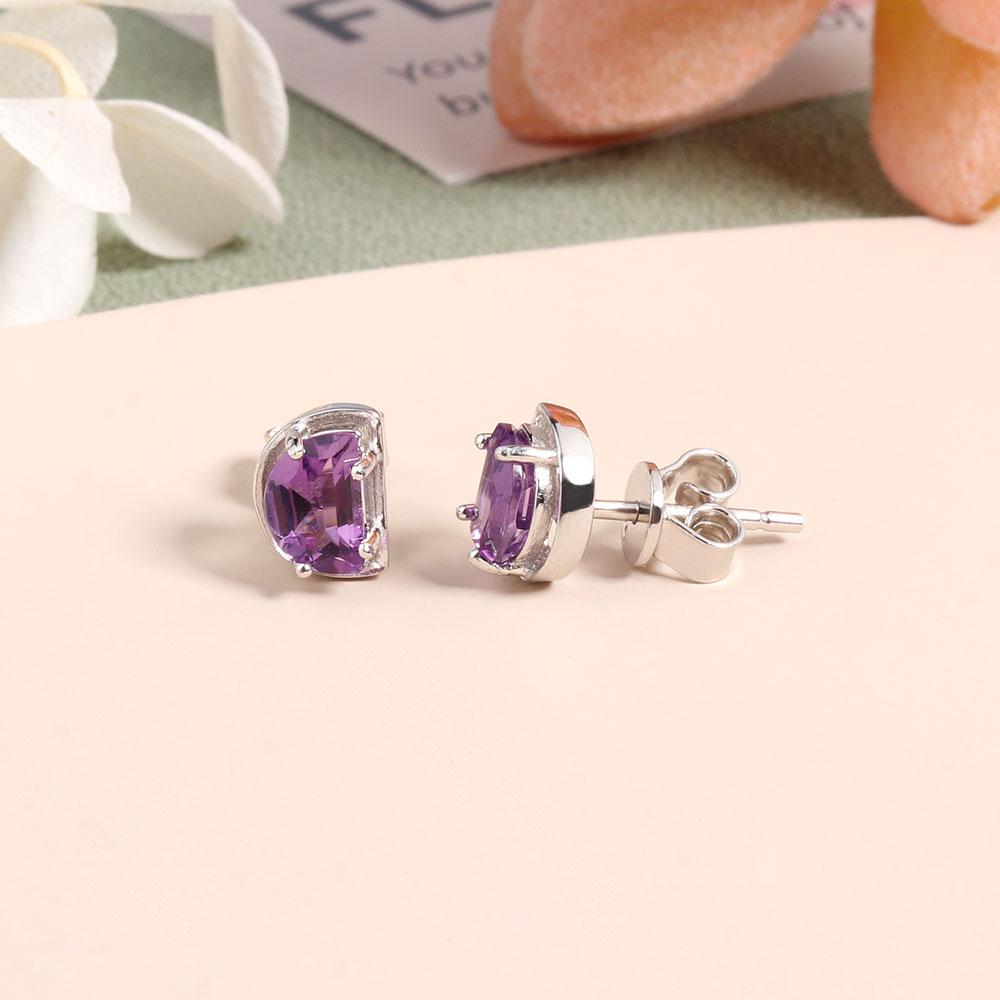 Серьги-гвоздики из стерлингового серебра 925 пробы в форме луны, специальные милые огранки аметиста из натуральных драгоценных камней, изысканные украшения для девочек, дочери, хороший подарок