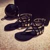 Spot Large Size Flat Bottom 35-42 Size Spring and Summer Flat Bottom Toe Rear Zipper T with Sandals Hollow Herringbone Sandals Women