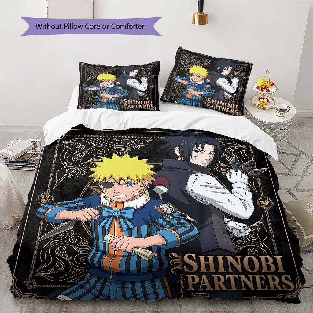 Naruto Pattern Bedding Quilt Set Quilt Cover Pillowcase Home Birthday Gift(1 * duvet cover + 2 * pillowcase, without core)