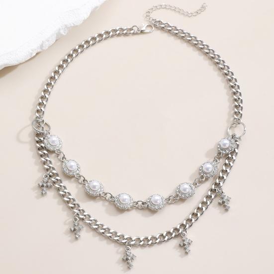 3Pcs/Set Women Jewelry Set Rhinestones Inlaid Imitation Pearls Charm Necklace Drop Earrings Bracelet Set Dating Commuting Jewelry
