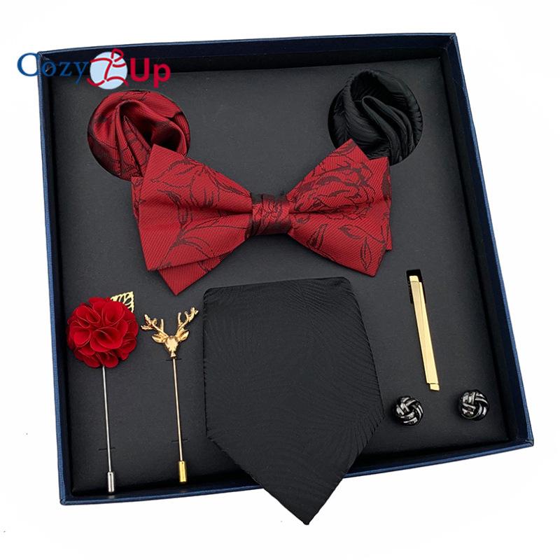 7 шт. классический мужской галстук в полоску с узором пейсли для мужчин, нагрудный квадратный галстук-бабочка, брошь-манжета, подарочная коробка на день отца