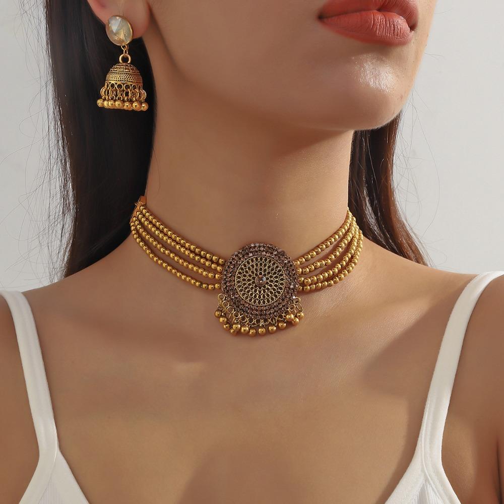 Luxury Retro Jewelry Set Tassel Choker Necklace Set Fashion Rhinestone Necklace Earrings Ladies