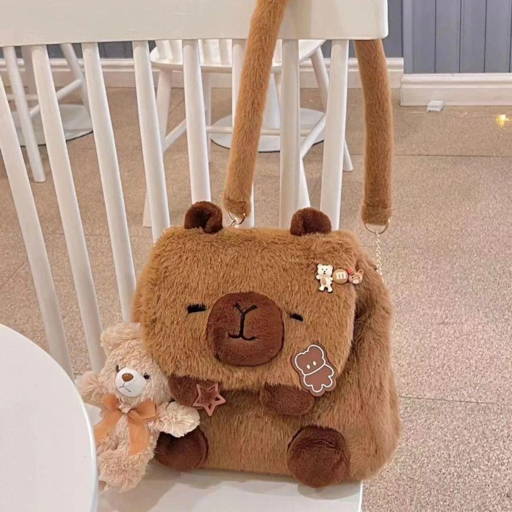 Мультяшный рюкзак в виде куклы капибары, плюшевая сумка через плечо для кампуса, женская сумка через плечо капибара