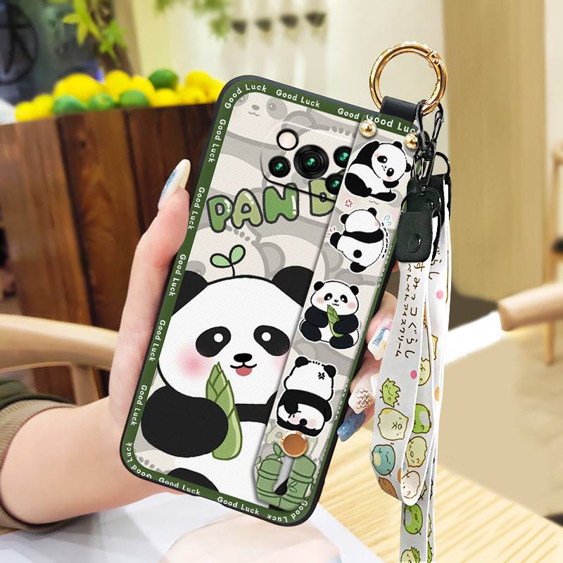 Soft Case Wristband Phone Case For Xiaomi Poco X3 NFC/X3 Pro Durable Kickstand Phone Holder Ring Wrist Strap Cute Panda
