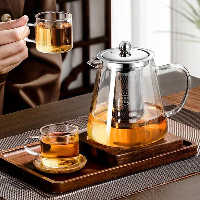 Large Capacity High Borosilicate Heat Resistant Glass Teapot with Stainless Steel Tea Strainer Infusers Jug Home Glass Teaware