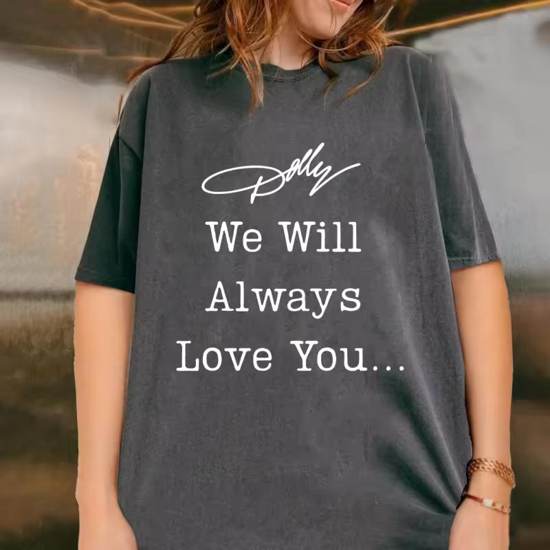 Signature T Shirt We Will Always Love You T-shirt Comfort Vintage Washed Country Music Tshirt Casual Round Neck Oversized