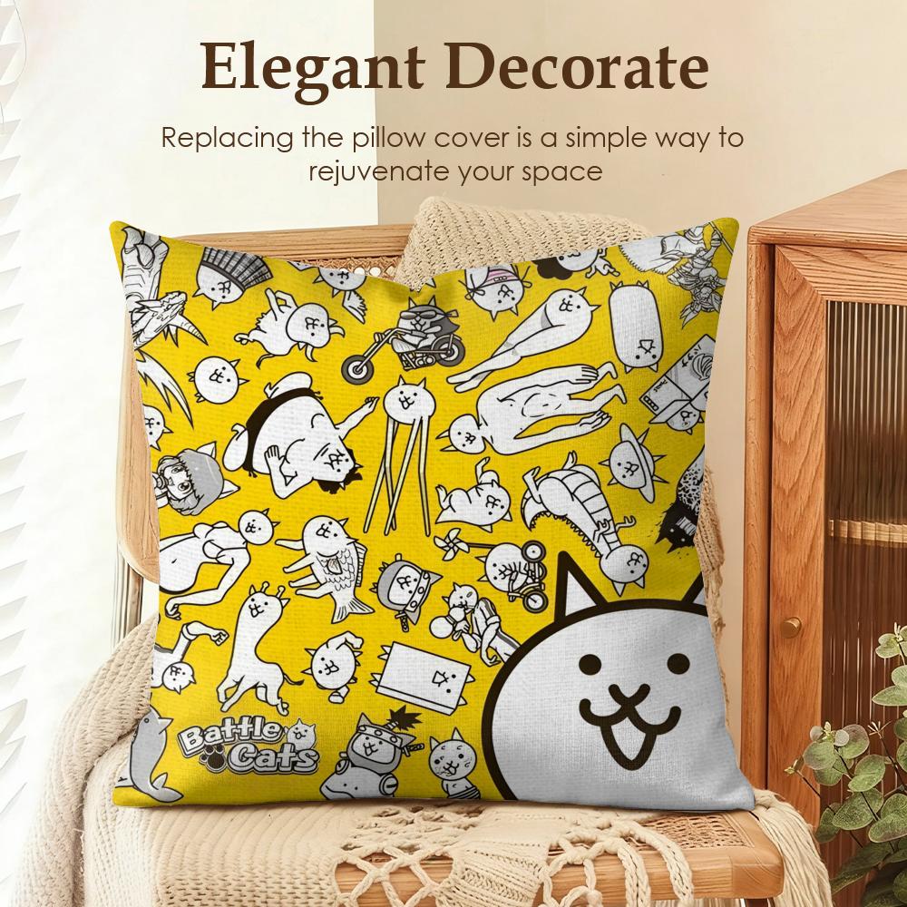 BBattle Cats Anime Cushion Cover Natural Linen Organic Fabric DoubleSided Printing Sofa Home Decor Gift Pillow Case