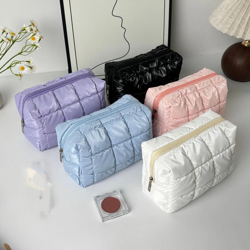 Lightweight Puffer Travel Makeup Bag with Quilted Design for Women