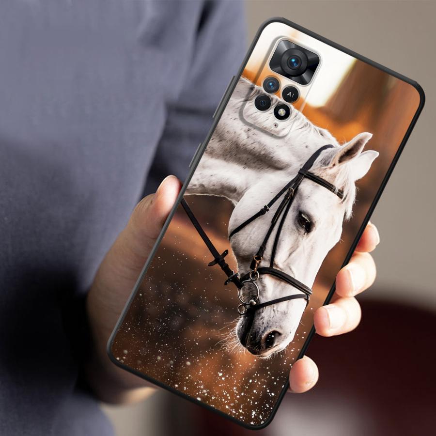 Чехол для Xiaomi Redmi Note 9 10 11 12 Pro 11s 13 14 Pro Plus 10S 12s 9S 7 8 Черный Мягкий Чехол для Телефона Лошадь Животное