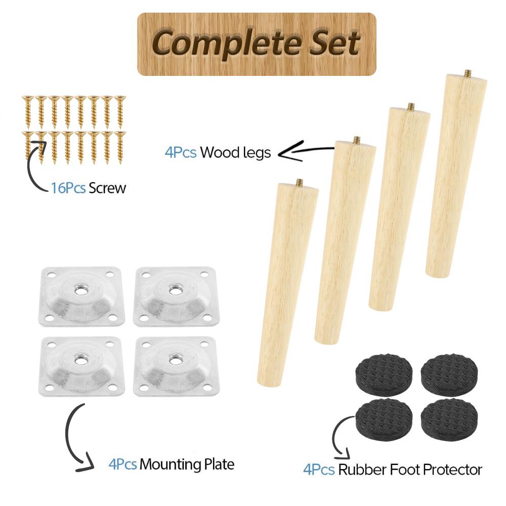 4Pcs 8/15/20/25cm Solid Wood Furniture Feets Oblique/Straight Table Furniture Leg Non-slip Chair Feet Replacement Feet Sloping