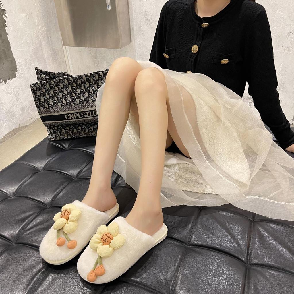 2025 Autumn and Winter New Fashion Women's Fluffy Slippers Cute Home Non-slip Indoor Slippers Head Cotton Slippers Women