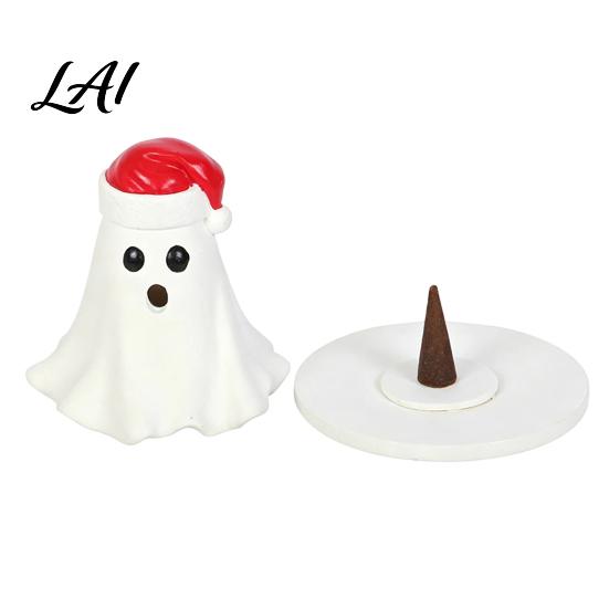 Decorative Resin Figurine Ghost Incense Burner Christmas Hat Holder with Gifts for Yoga Lovers Cones Cone Holder Room Home Halloween Decor Burner