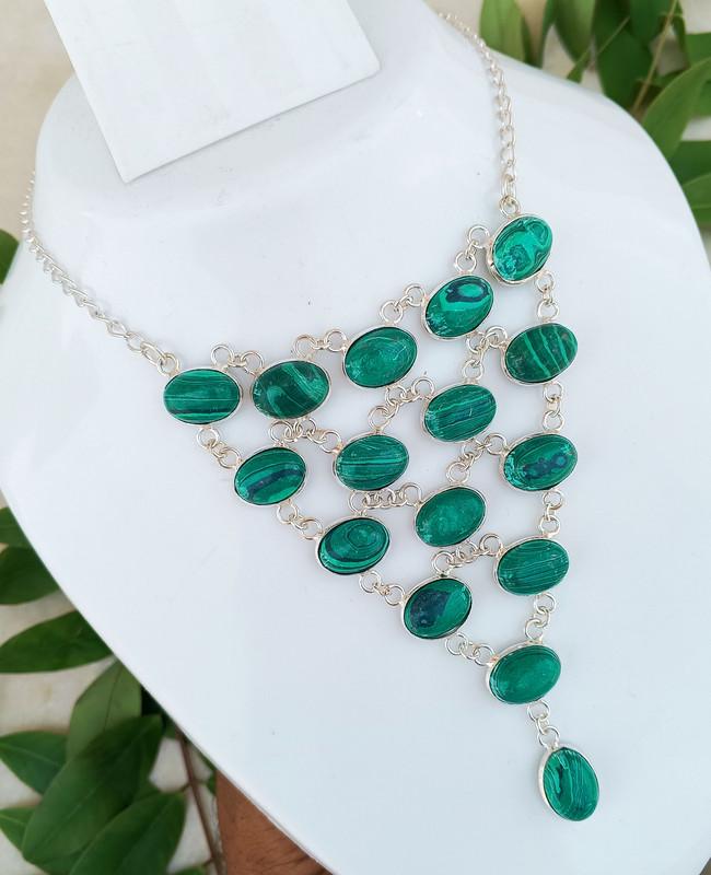Malachite Gemstone 925 Sterling Silver Plated 18" Necklace FK-49