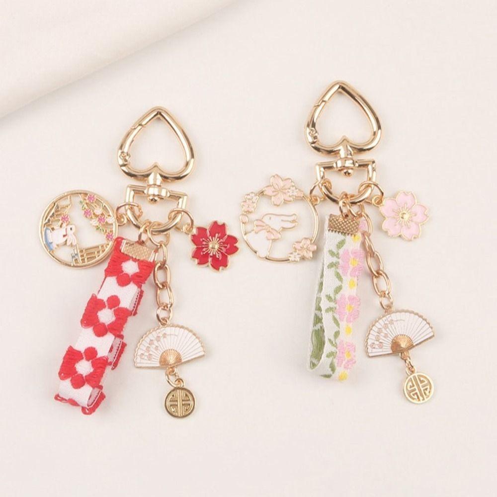 Fan Couple Pearl Rabbit Keychain Korean Style Pendant Women Backpack Decor Floral Zinc Zinc Alloy Keyring