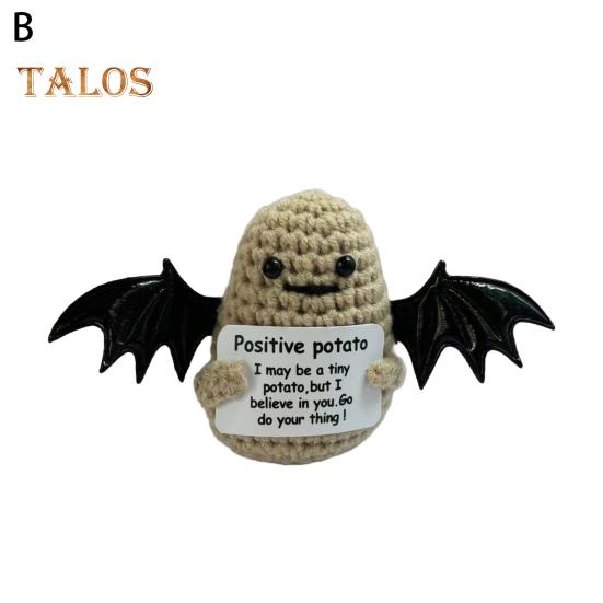 Positive Christmas Crochet Doll with Encouraging Card Emotional Support Handmade Knitting Santa Hat Potato Pickle Decoration Ornament Stress Relief