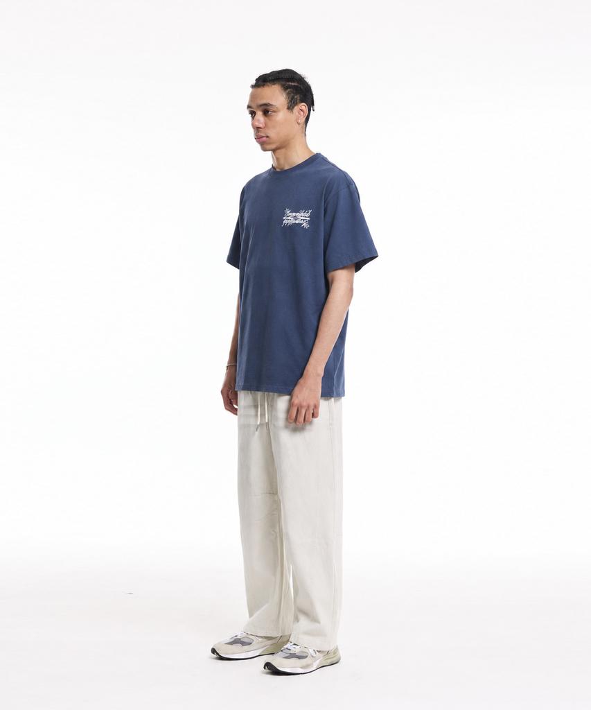 CREAM SODA LAB Crsdel Small Logo Garment Dyed Pigment Short Sleeve T-Shirt Steel Blue White