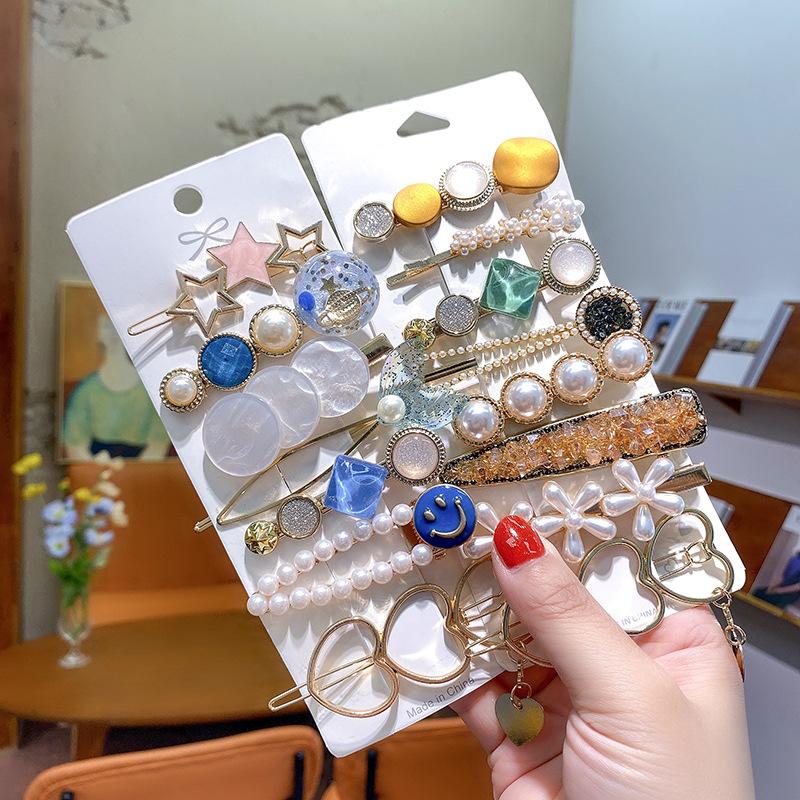 Простая челка Морская заколка Зажим в виде слова Сетка Красный темперамент Жемчужный кристалл Задняя часть головы Ложка Верхняя застежка Боковой зажим Комбинированный набор