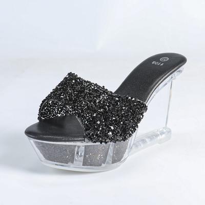 Универсальные босоножки на танкетке Женские Летние Новые Сексуальные Кристальные Прозрачные Высокие Каблуки Каблук Танкетка LFD-1108-2