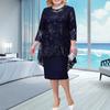 Lady Petticoats Plus Size O-neck High-Waist Plus Size Midi Dress Embroidery Lace 3/4 Sleeve Lady Evening Dress Female Clothing