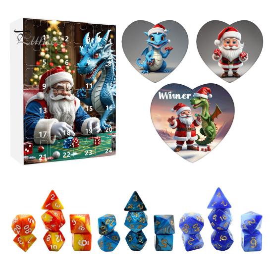 Набор игральных костей DND Адвент-календарь 2024 24-дневный обратный отсчет до Рождества Набор акриловых многогранных игральных костей для геймеров Ролевые игры