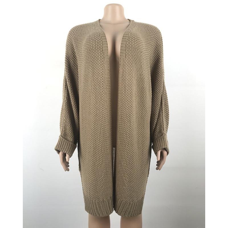 Fall and Winter Women's Plus Size Knitwear Long Split Rolled Sleeve Cardigan Sweater