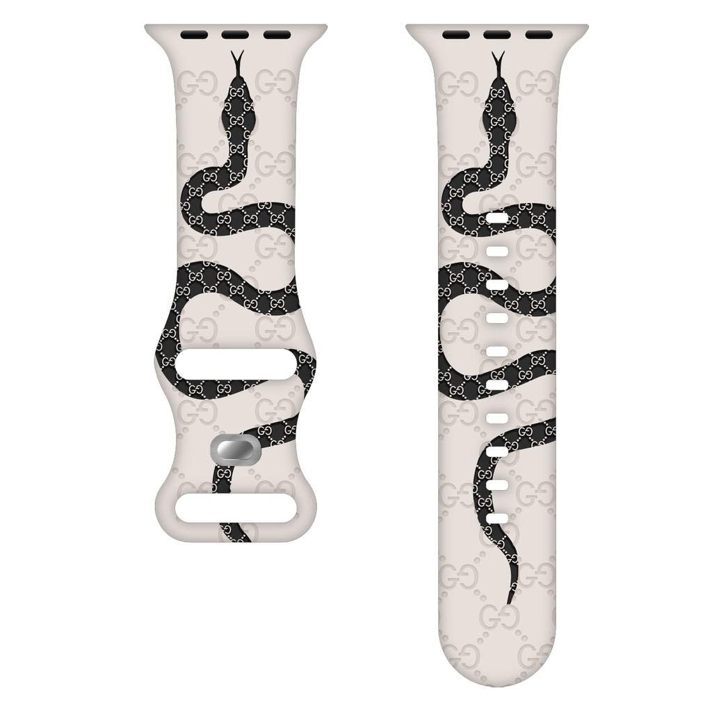 Engraved Silicone Strap For Apple Watch Band 46mm 45mm 44mm 42mm 41mm 40mm 49mm 38MM Correa Snake Texture Bracelet Series 10 8 9 7 SE 6 5 4 3 Ultra 2