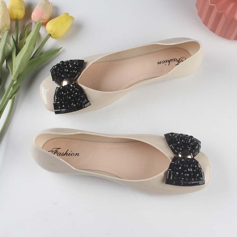 Женские летние сандалии из ПВХ для дома и улицы, модные однотонные повседневные туфли с бисером, новые плоские женские туфли