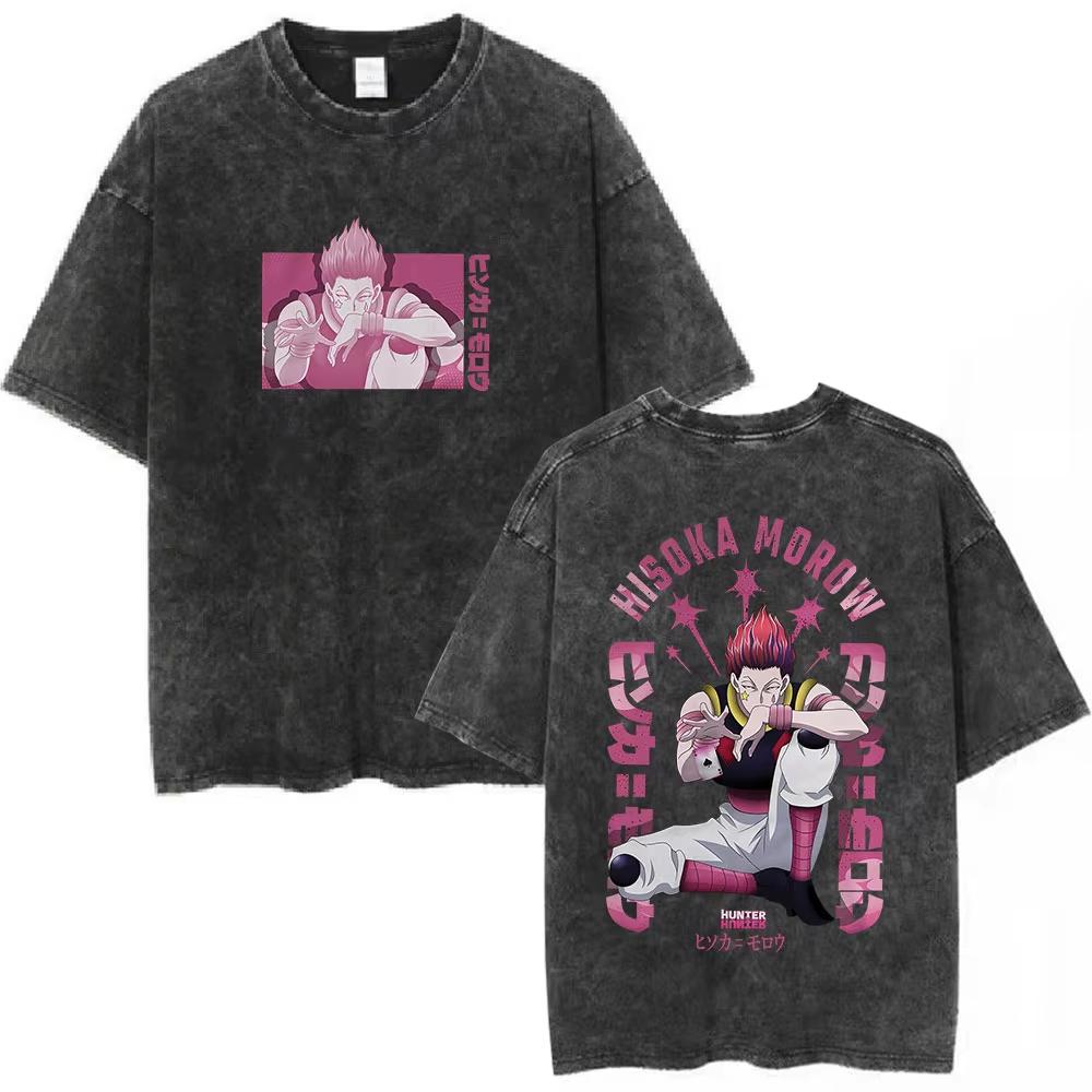 Vintage Washed Hunter X Hunter Hisoka Graphic T-shirt Unisex Anime Oversized Streetwear Short Sleeve Tee Tops Soft Cotton Breathable Comfortable