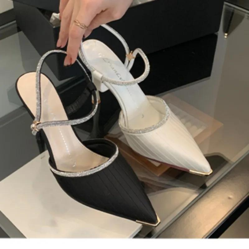 Женские сандалии 2024 Новые элегантные банкетные платья для вечеринок Женские туфли на высоком каблуке Роскошный дизайн со стразами Сексуальные сандалии на высоком каблуке с острым носком