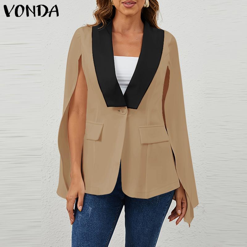 VONDA Женская мода контрастного цвета с V-образным вырезом и длинным рукавом пиджаки