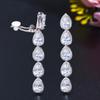 CMM Shiny Cubic Zirconia Long Water Drop Clip Earrings Wedding Jewelry