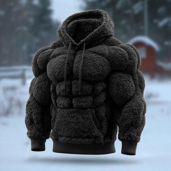 Мужское худи с мускулами, фланелевая толстовка с капюшоном и карманом-кенгуру, забавный пуловер для рождественского костюма, уличная одежда для вечеринки