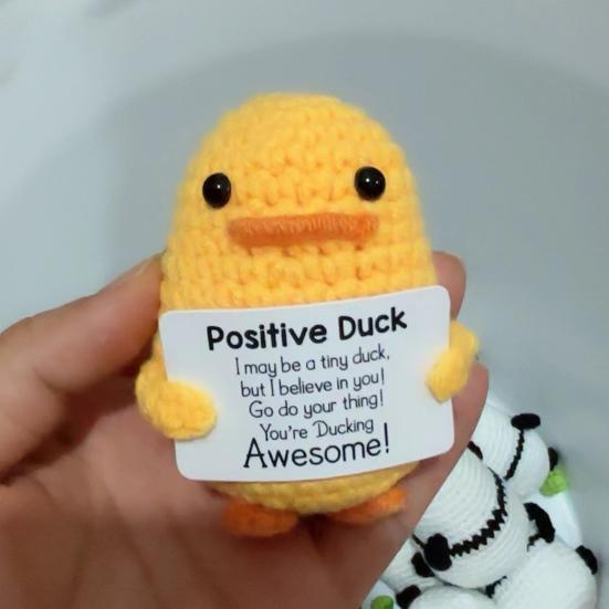 Positive Crochet Shark Doll with Encouraging Card Emotional Support Handmade Knitting Yellow