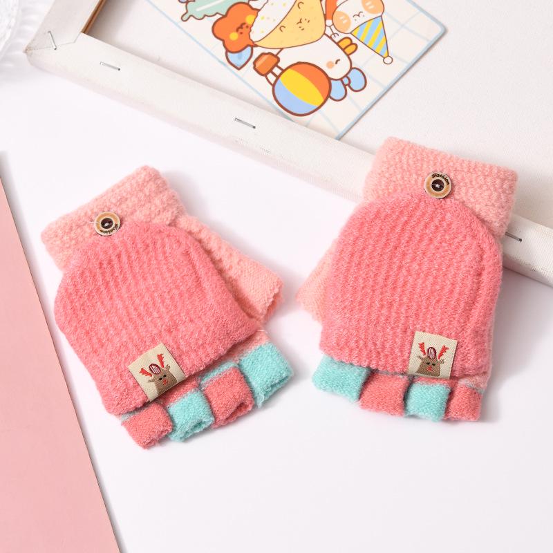 Милые детские перчатки-перевертыши с мультяшным принтом и бархатной подкладкой для тепла и защиты от холода — идеально подходят для письма осенью и зимой