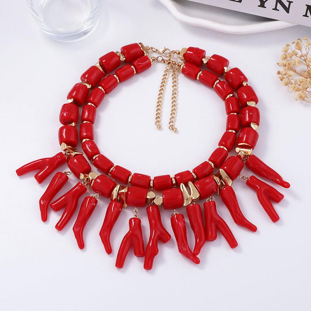 European and American beach exaggerated necklace women's leisure coral pendant double layer stacked necklace accessories necklace