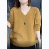 Hollow Out Women's Long Sleeved T-shirt Knitted Sweater Autumn Loose Striped Base Shirt