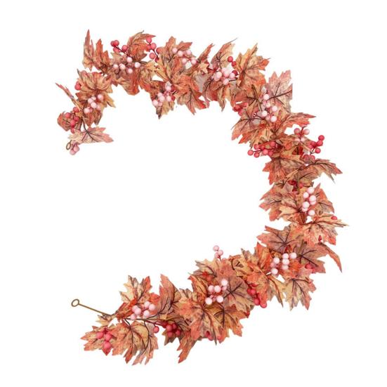Artificial Maple Leaf Garland 5.7 Ft Reusable Autumn Leaves Garland with Faux Berries
