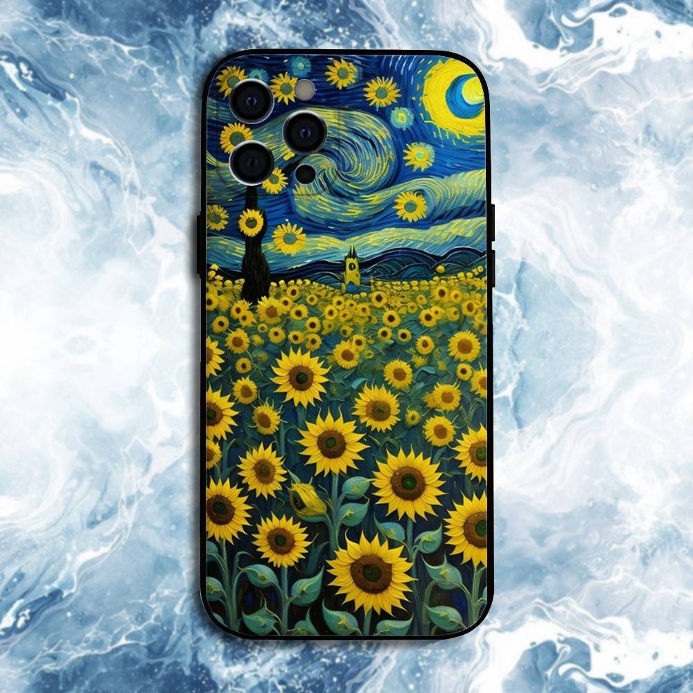 Ван Гог - Звездная ночь Чехол для телефона Для iPhone 17, 16, 15, 14, 13, 12, 11 Plus, Pro Max, Мягкий силиконовый Черный чехол