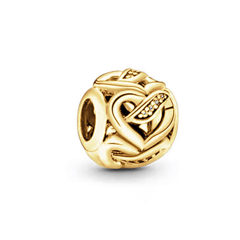 Sparking Gold Heart Clip Family Tree Dangle Charm Beads Fit Snake Silver Bracelet Necklace Beads For Diy Jewelry Women Gift