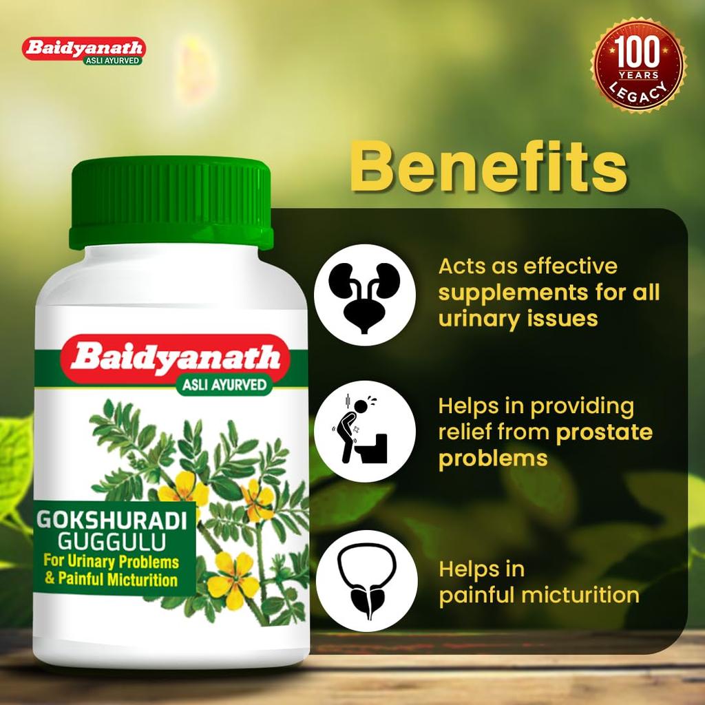 Baidyanath Гокшуради Гуггул 80 таблеток Упаковка из 2 Аюрведическая формула для поддержки почек и мочевыводящих путей