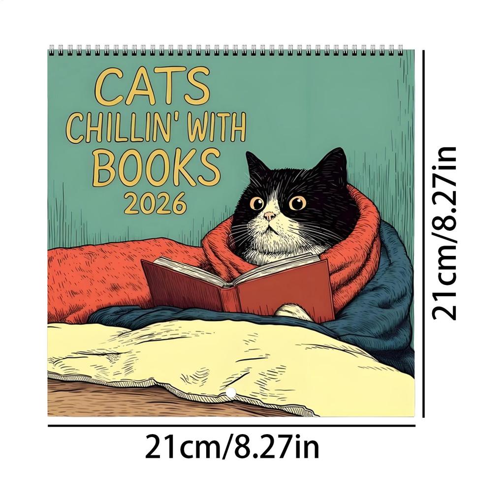 Wall Calendar 2026 Cute Reading Cat Pattern Calendar 12 Monthly Schedule Calendar Family Daily Plan Organizer For Office School