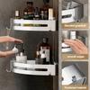 Bathroom Shelves No Drill Shampoo Storage Rack Wall Mounted Shower Corner Shelf Space Aluminum Kitchen Organizer Rack