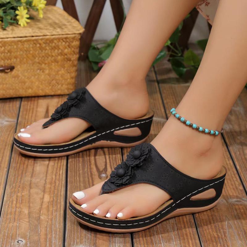 Модные женские шлепанцы с цветочным принтом на танкетке, повседневные босоножки на платформе с застежкой-молнией, женские летние пляжные шлепанцы 2024 года, нескользящие тапочки