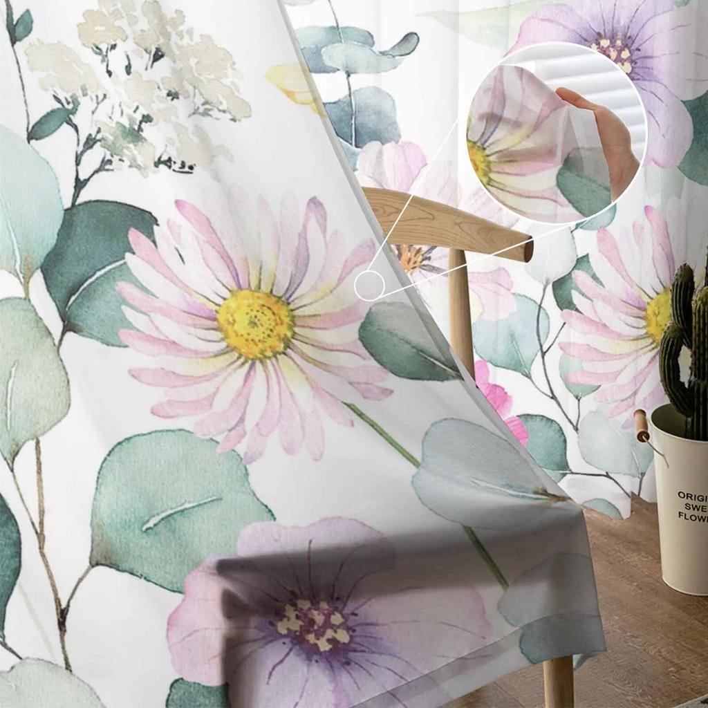 Идиллические прозрачные шторы с эвкалиптом, ромашками и полевыми цветами для гостиной, спальни, тюлевые занавески для кухни, вуаль, шторы, жалюзи, панели