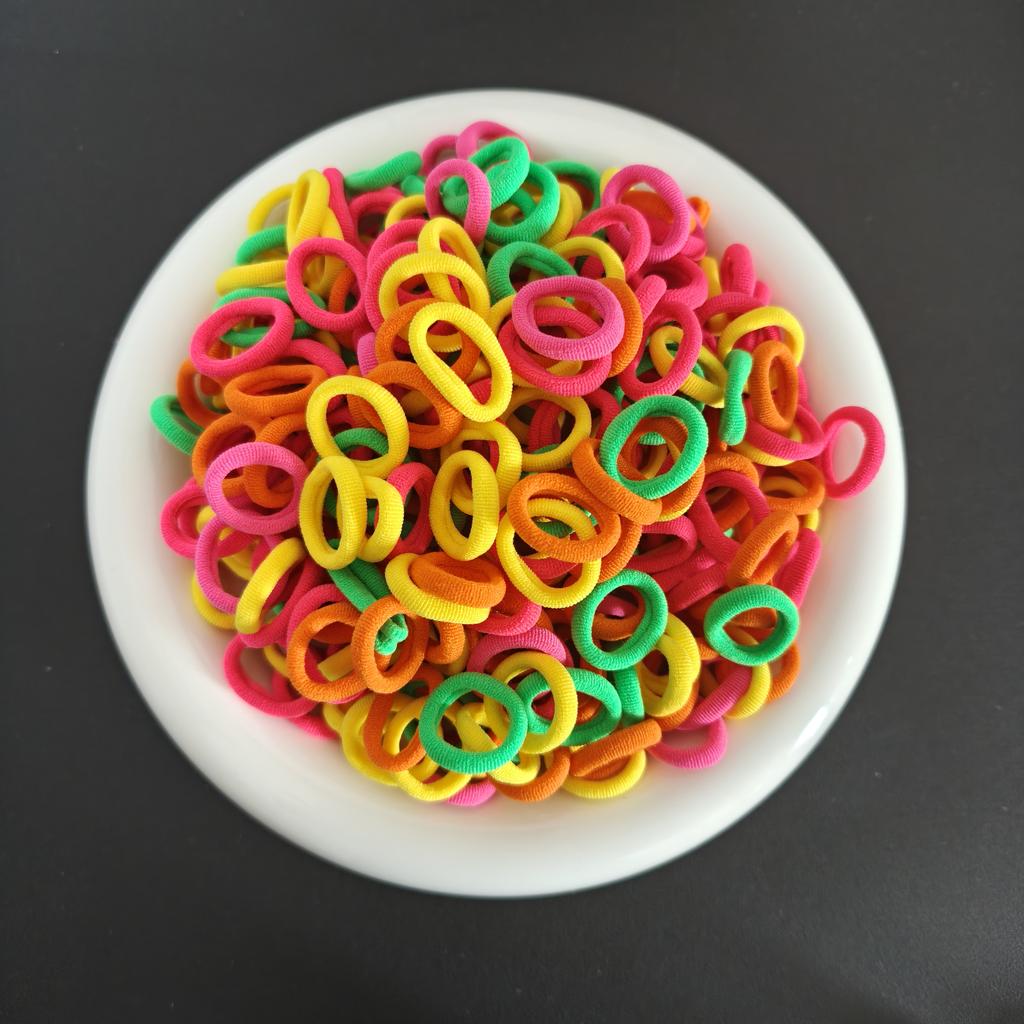 100Pcs/bag Colorful Basic Nylon Ealstic Hair Ties for Girls Ponytail Hold Scrunchie Rubber Band Kid Fashion Hair Accessories