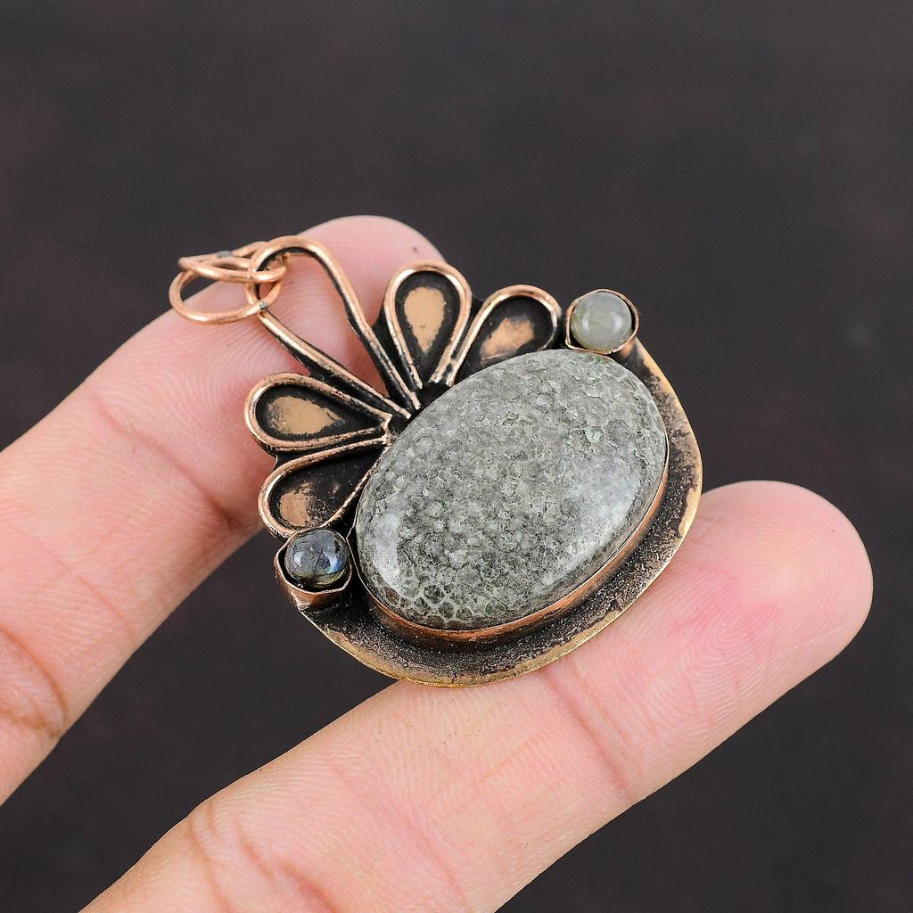 Подвеска из коралла ската, подвеска из лабрадорита, медная подвеска, подвеска из драгоценного камня высочайшего качества, изумительные ювелирные изделия ручной работы, медные ювелирные изделия для матери