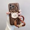 Cute Bear Wristband Lanyard Down Jacket Phone Case For iPhone 15 14 13 12 11 Pro Max Korea Soft Cover