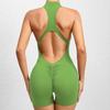 Сексуальный открытый спина Scrunch Butt спортивный комбинезон короткий женский цельный спортивный костюм без рукавов на молнии фитнес-комбинезон для йоги комбинезон